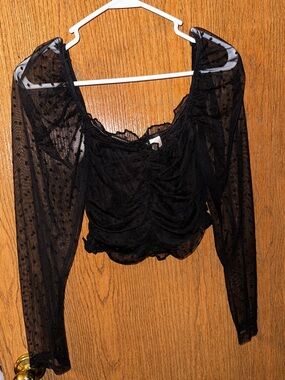 Divided by H&M Black Sheer Long-Sleeve Ruched Crop Top